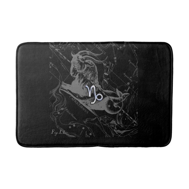 Chrome Capricorn Zodiac Symbol on Hevelius Bath Mat (Front)