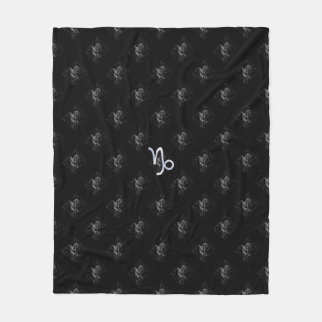 Chrome Capricorn Zodiac Symbol on Hevelius Fleece Blanket (Front)