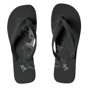 Chrome Capricorn Zodiac Symbol on Hevelius Flip Flops