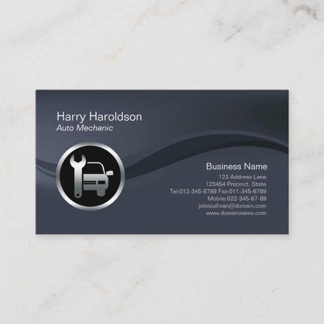 Chrome Car Wrench Icon Auto Mechanic Business Card (Front)