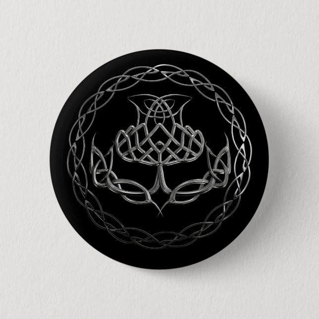 Chrome Celtic Knot Thistle 2 Inch Round Button (Front)