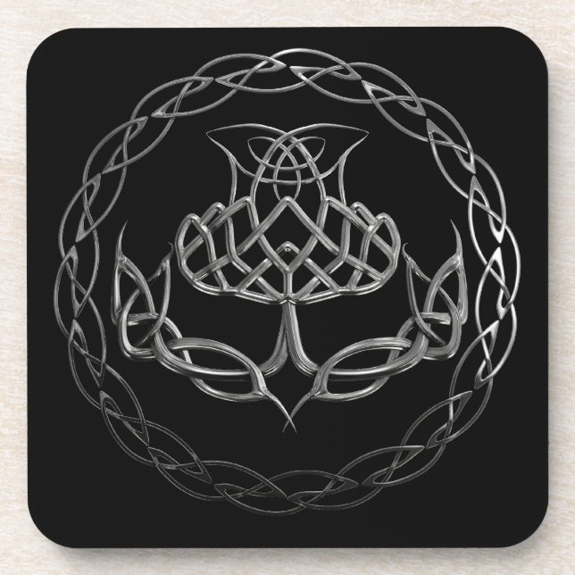 Chrome Celtic Knot Thistle Coaster (Front)