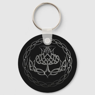 Chrome Celtic Knot Thistle Keychain