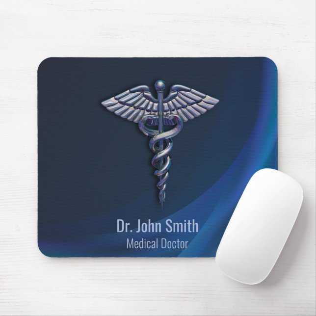 Chrome Dark 3D Holographic Medical Caduceus Mouse Pad (With Mouse)