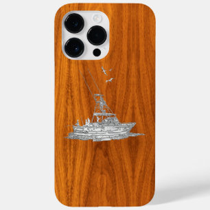 Chrome Deep Sea Fishing Boat on Teak Veneer Print Case-Mate iPhone 14 Pro Max Case