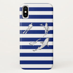 Chrome Diver and Sharks Silhouettes on Stripes Case-Mate iPhone Case