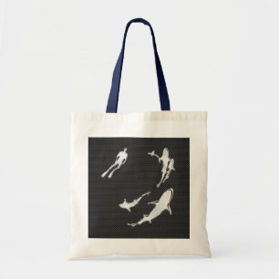 Chrome Diver with Sharks on Carbon Fibre Tote Bag