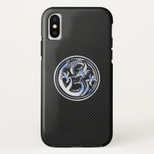 Chrome Dragon Crest black Carbon Fiber Print iPhone XS Case