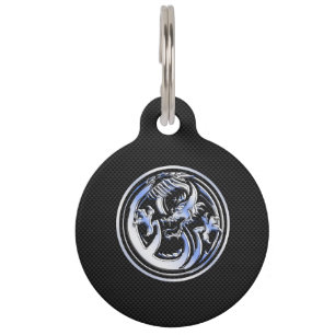 Chrome Dragon Crest black Carbon Fibre Print Pet Tag