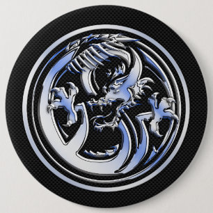 Chrome Dragon Crest dark Carbon Fibre Print 6 Inch Round Button