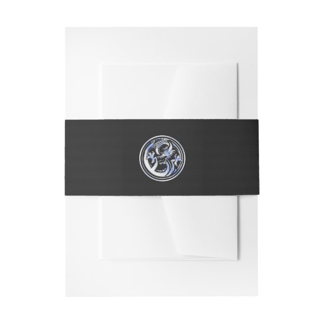 Chrome Dragon Crest dark Carbon Fibre Print Invitation Belly Band (Front Example)