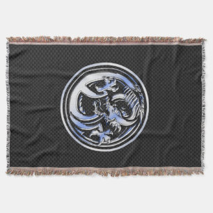Chrome Dragon Crest dark Carbon Fibre Print Throw Blanket