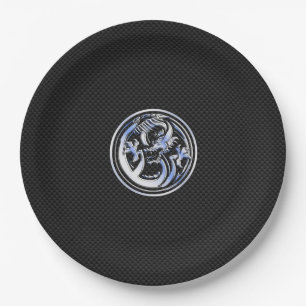 Chrome Dragon Crest in Carbon Fibre Print Paper Plate