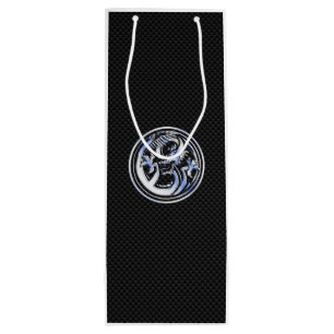 Chrome Dragon Crest in Carbon Fibre Print Wine Gift Bag