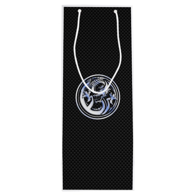 Chrome Dragon Crest in Carbon Fibre Print Wine Gift Bag (Back)