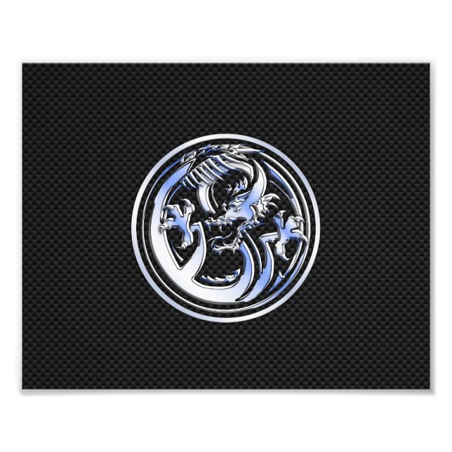 Chrome Dragon Crest on Carbon Fibre Print (Front)