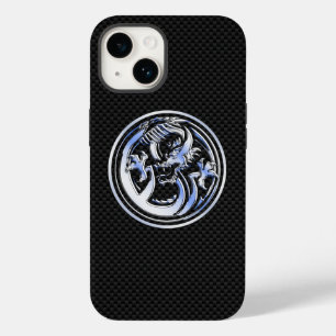 Chrome Dragon Crest on Carbon Fibre Print Case-Mate iPhone 14 Case