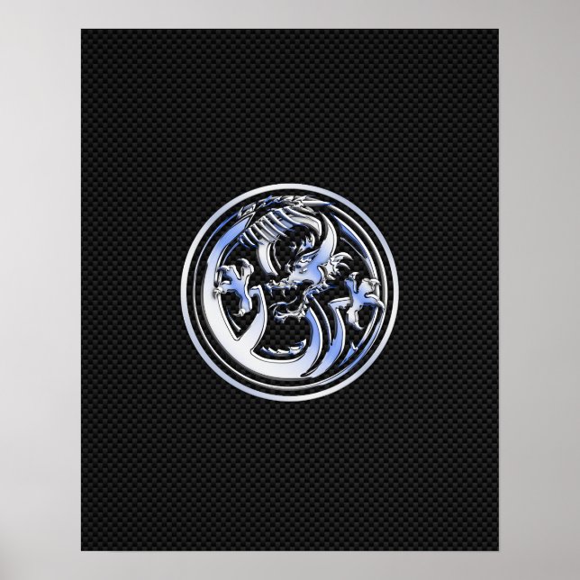Chrome Dragon Crest sur Carbon Fibres Impression (Devant)