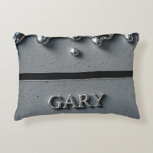 Chrome Drip Gary Name Sleek Silver Luxury Accent Pillow