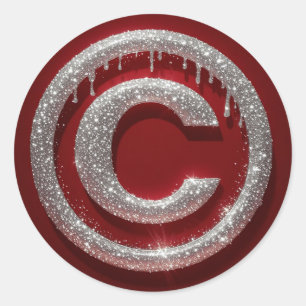 Chrome Drip Glitter Letter C Monogram Classic Round Sticker