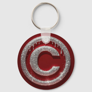 Chrome Drip Glitter Letter C Monogram Keychain