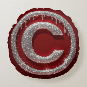 Chrome Drip Glitter Letter C Monogram Round Pillow