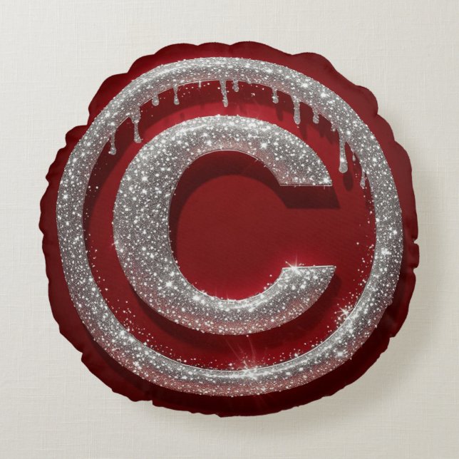 Chrome Drip Glitter Letter C Monogram Round Pillow (Front)