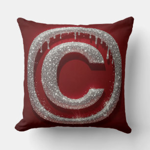 Chrome Drip Glitter Letter C Monogram Throw Pillow