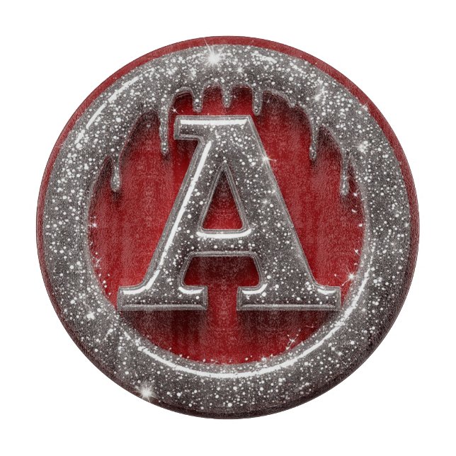 Chrome Drip Letter A Monogram Glitter Icon Cutting Board (Front)