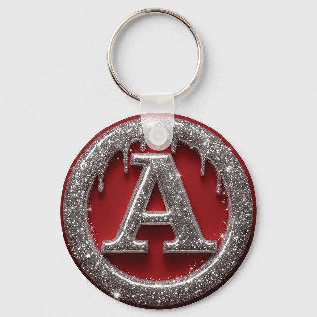 Chrome Drip Letter A Monogram Glitter Icon Keychain (Front)