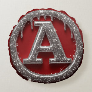 Chrome Drip Letter A Monogram Glitter Icon Round Pillow