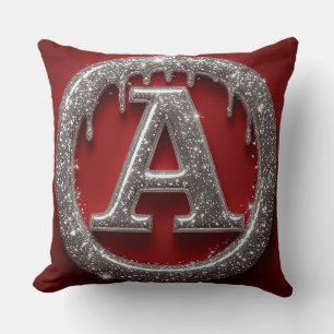 Chrome Drip Letter A Monogram Glitter Icon Throw Pillow
