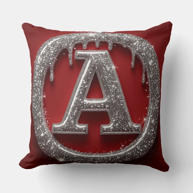 Chrome Drip Letter A Monogram Glitter Icon Throw Pillow (Front)
