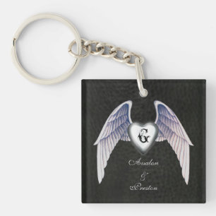 Chrome & Faux Cuir aile coeur Keychain