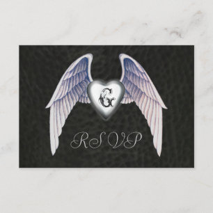 Chrome & Faux Cuir ailé Coeur RSVP Invitation