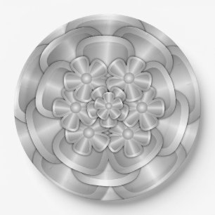 Chrome Flowers - Silver Paper Plate