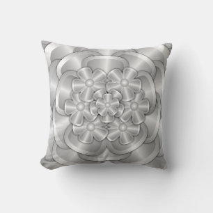 Chrome Flowers - Silver Throw Pillow