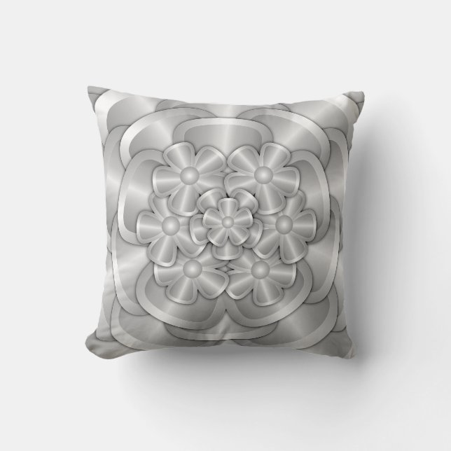Chrome Flowers - Silver Throw Pillow (Front)