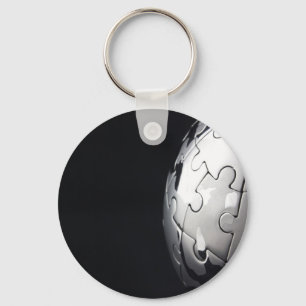 Chrome globe with black background keychain