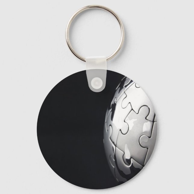 Chrome globe with black background keychain (Front)