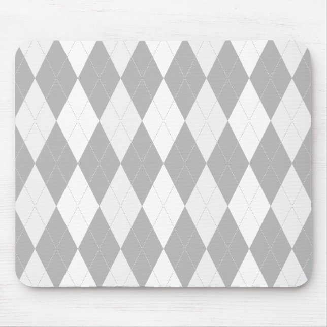 Chrome Grey  Argyle light grey Small Diamond Shape Mouse Pad (Front)