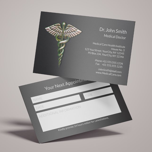Chrome Holographic 3D Caduceus Medical  Appointment Card (Creator Uploaded)