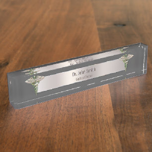 Chrome Holographic 3D Medical Caduceus Nameplate