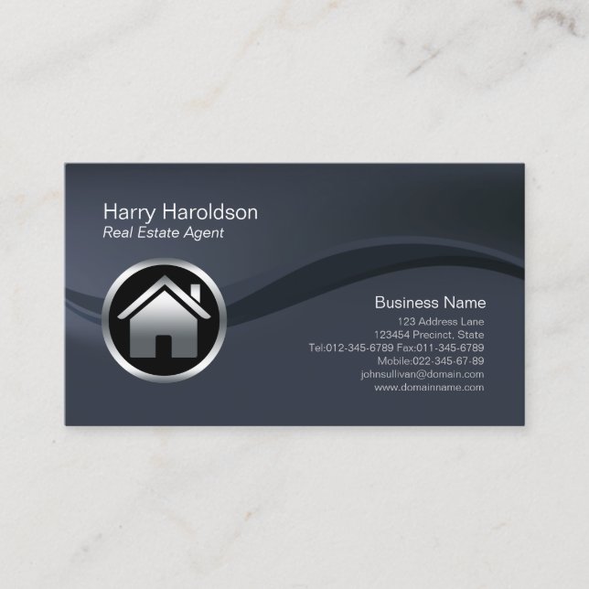 Chrome House Icon Real Estate Agent Business Card (Front)