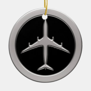Chrome Jet Airplane Ceramic Ornament