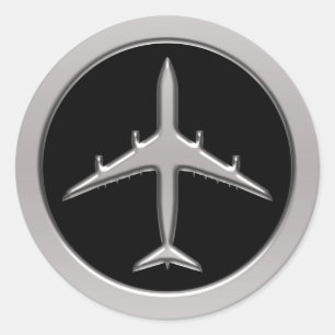 Chrome Jet Airplane Classic Round Sticker