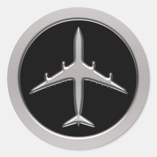 Chrome Jet Airplane Classic Round Sticker (Front)