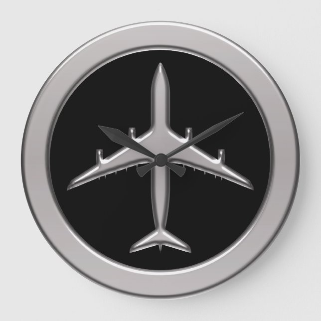 Chrome Jet Airplane Large Clock (Front)