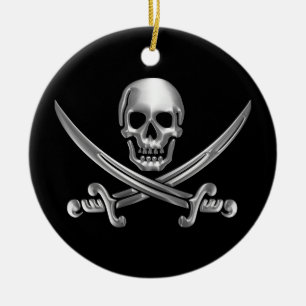 Chrome Jolly Roger Ceramic Ornament