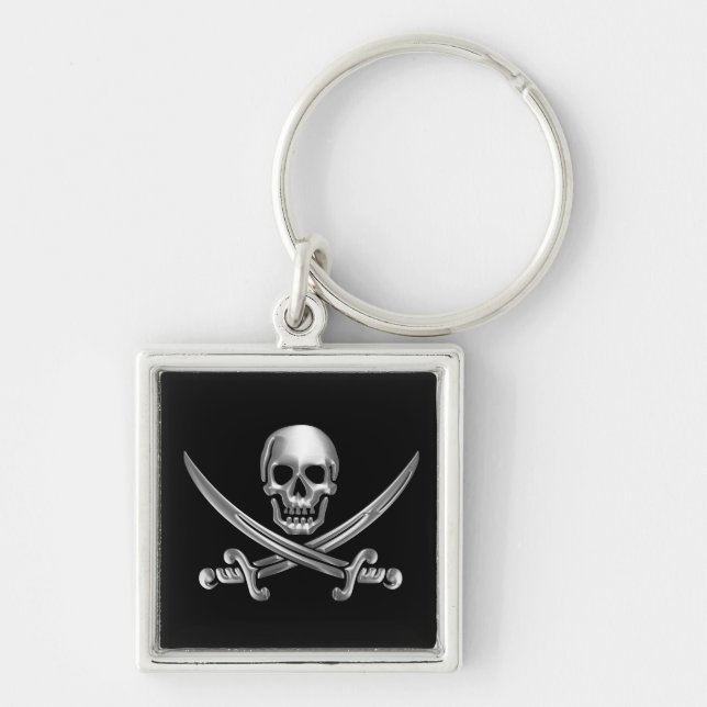 Chrome Jolly Roger Keychain (Front)
